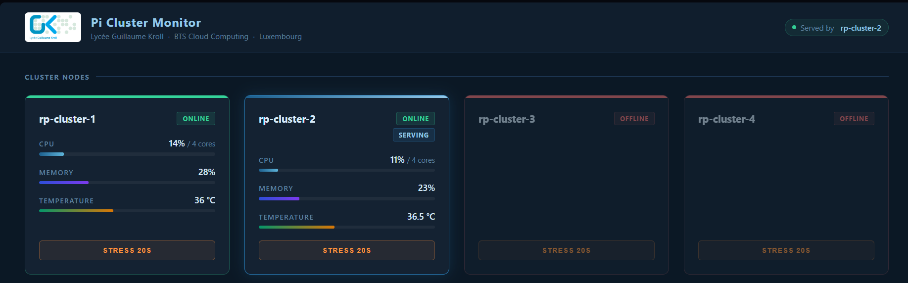 K3s dashboard with the nodes and workloads